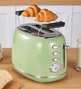 Wiltal Toaster Retro 2 Slice, Vintage Green Toaster with Lid, with Bread Attachment, Preheat, Def...