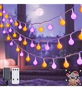 JMEXSUSS 100 LED Orange and Purple String Lights Indoor, Connectable Globe String Lights Plug in ...