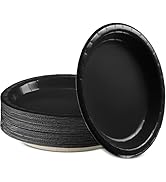 Amcrate Disposable Paper Plates Black, 6 3/4 Inches Paper Dessert Plates, Strong and Sturdy Dispo...