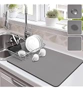 Drying Mat for Kitchen Countertops, Coffee Mat Hide Stain Rubber Backed Absorbent Dish Drying Mat...