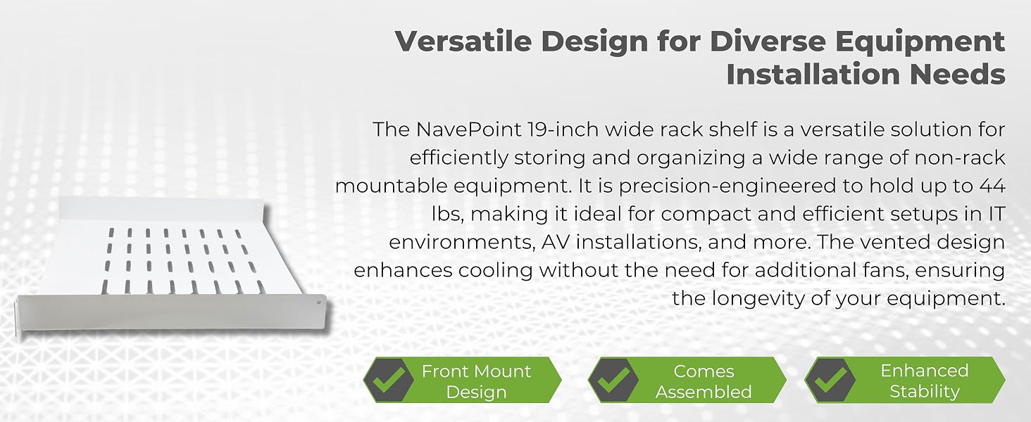 NavePoint 19-inch wide rack shelf