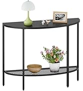 SAYGOER Black Half Moon Console Table 2 Tier Narrow Entryway Table with Storage Modern Couch Tabl...