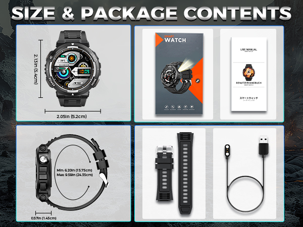 Military Smart Watch for Men Flashlight Tactical Smartwatch Fitness Watch 3ATM Waterproof