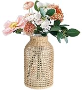 DOITOOL Wicker Vase, 8" Tall Glass Vase with Rattan Cover, Tall Rattan s for Flowers, Boho Floral...