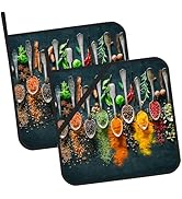 Colourful Various Herbs Pot Holders Set of 2 Heat Resistant & Non Slip Potholders, Spices for Coo...