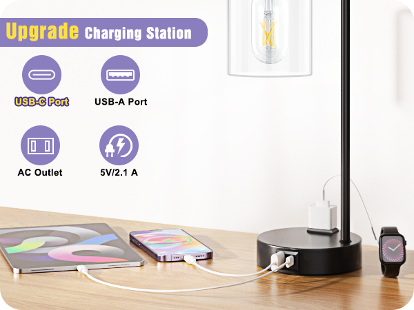 lamp with usb port and outlet