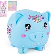 Piggy Bank Girls, Unbreakable Piggy Banks Large Money Coin Bank for Kids with DIY Stickers, for B...