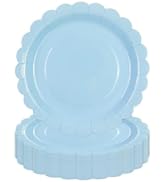 50 Pcs Blue Paper Plates 7 Inch, Scalloped Paper Plates Disposable Cake Dessert Dinner Plate for ...