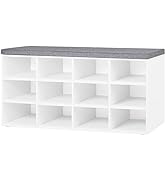 DINZI LVJ Shoe Storage Bench with Cushion, Cubby Shoe Rack with 12 Cubbies, Adjustable Shelves, M...