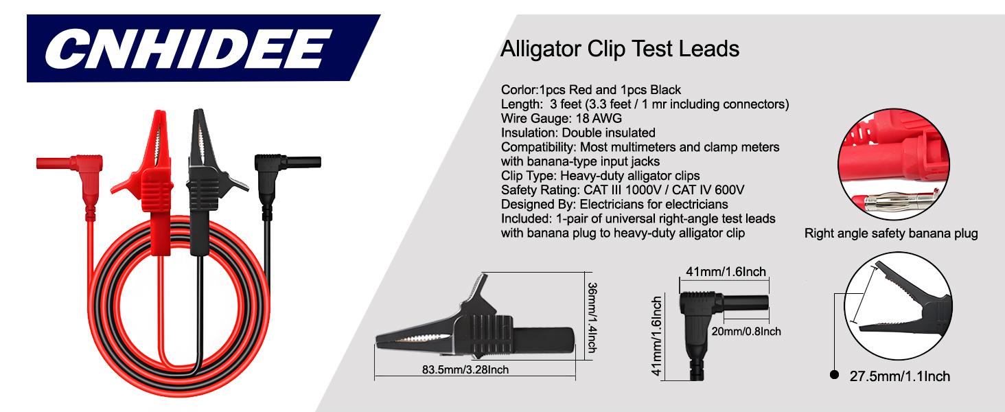 Heavy Duty Alligator Clips Test Leads for Multimeter & Voltmeter