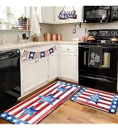 Yovirinto 4th of July American Flag Patriotic Kitchen Rugs and Mats Set of 2, Memorial Day Indepe...