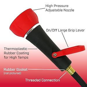 high temp hose nozzle, spray nozzle, garden hose connection, watering, cleaning, outdoors, home, diy
