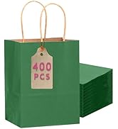 qiqee Medium Kraft Paper Bag with Handles Bulk 11"x8"x4" Gift Bags Deep Green 400PCS Paper Bags f...