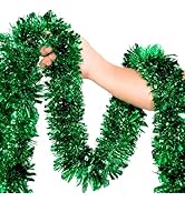 50Ft Green Christmas Garland Decorations,Xams Greenery Tinsel Stems Non-Lit Soft Twist Garland De...