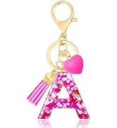 ANHBKAR Initial Keychains for Women with Cute Heart Resin - Alphabet Letter Keychain for Bag, Bac...