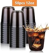 KesaPlan 50 Pcs Black Plastic Cups, 12oz Disposable Stemless Wine Glasses for Cocktail Cute Clear...