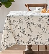 jinchan Rectangle Tablecloth - 52 x 52 Inch - Beige Linen Table Cloth - Farmhouse Floral Print Wa...