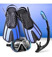 Mask Fin Snorkel Set with Adult Snorkeling Gear, 180°Anti-Fog Diving Mask Anti-Leak Dry Top Snork...