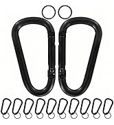 Heavy Duty Aluminum D Carabiner Clips & Key Rings, Black & Sliver Corrosion Resistant Keychain fo...