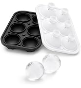 DOQAUS Ice Ball Mold with Built-In Funnel, 2 Inch Round Ice Cube Mold 6 Cavities, Soft Silicone W...