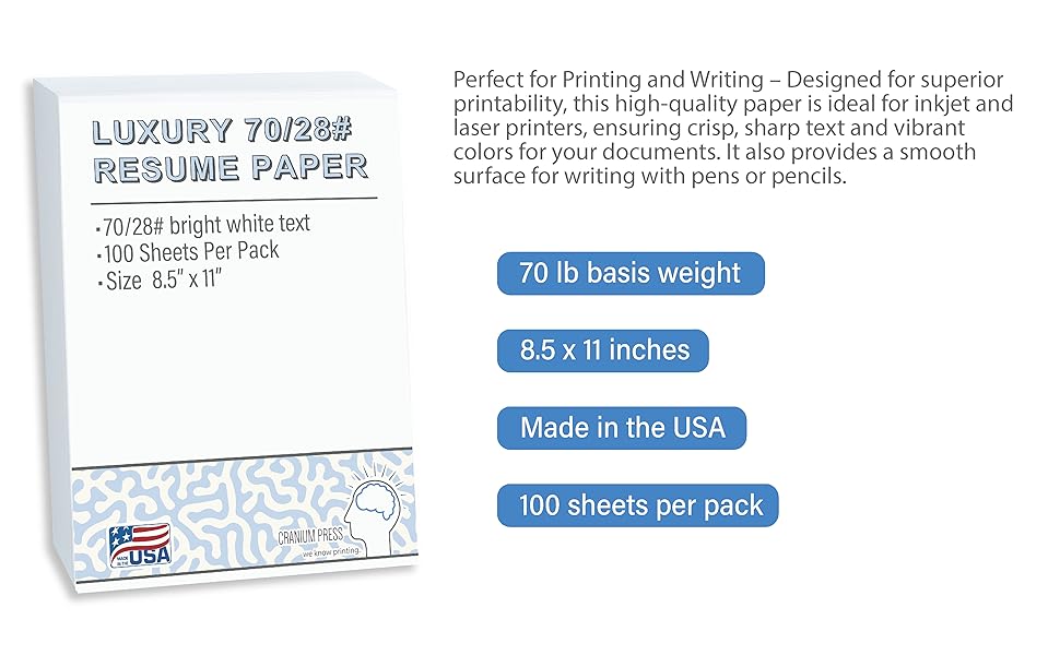 70lb paper, resume paper, thick printer paper, inkjet paper, 28lb paper, cranium press