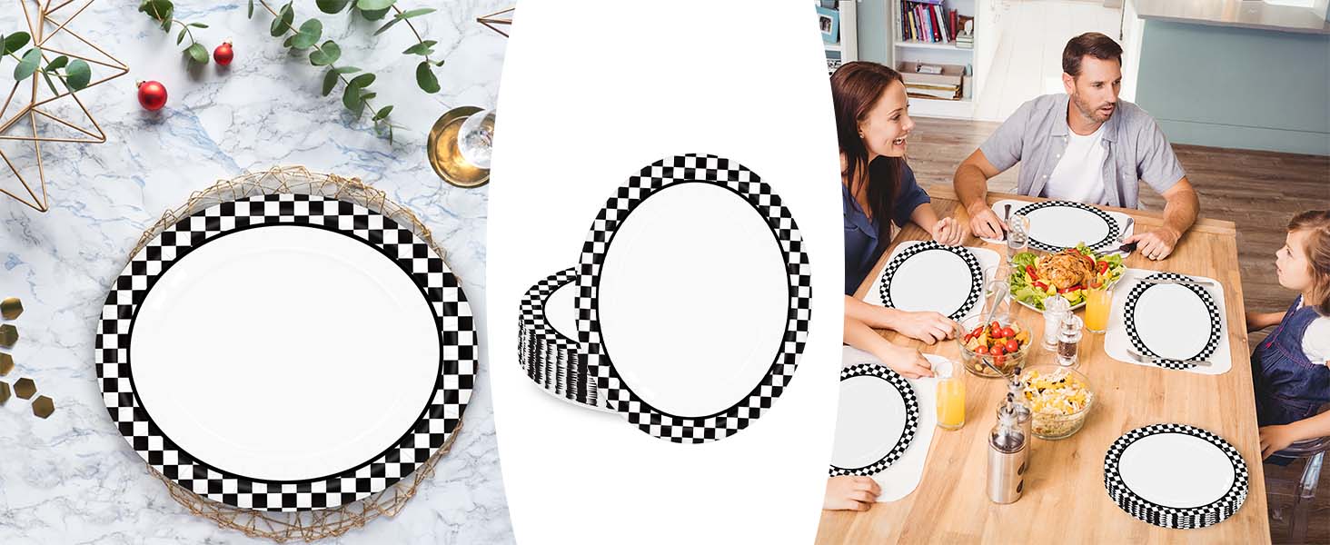 black and white checkered oval paper plates disposable dinner plates wedding birthday party plates