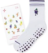 CoolMate Embroidered Pilates Socks with Grips for Women, Yoga Socks, Crew Non Slip Women for Work...