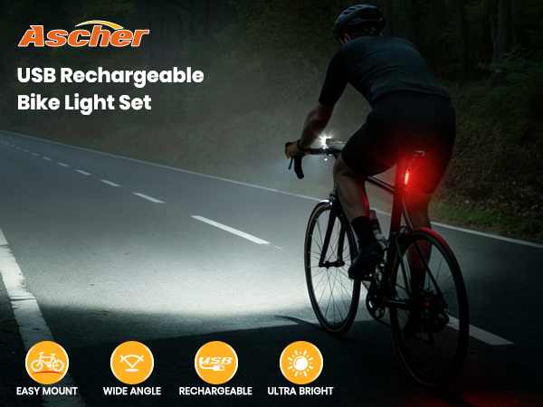 Ascher Bike Front Headlight and Back Taillight