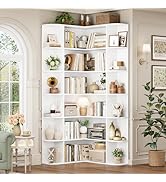 FOTOSOK 74” Tall Corner Bookshelf, 6-Tier Bookshelf and Bookcase with Open Storage, L Shaped Tall...