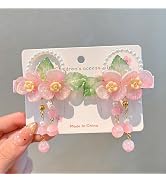2Pcs Vintage Chinese Hanfu Pink Flower Hair Clips,Decorative Hair-Clips Tassel Pearl Barrettes Ha...