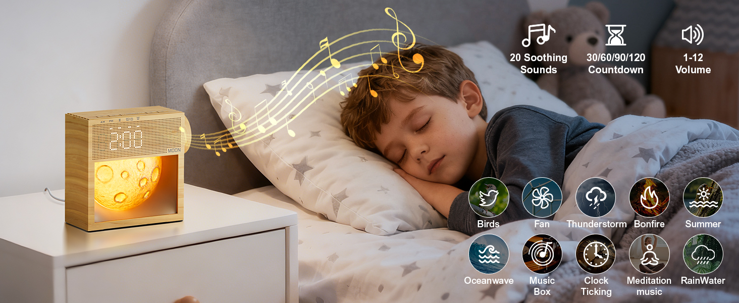 sound machine alarm clock, white noise sound machine alarm clock for bedroom, clock sound machine