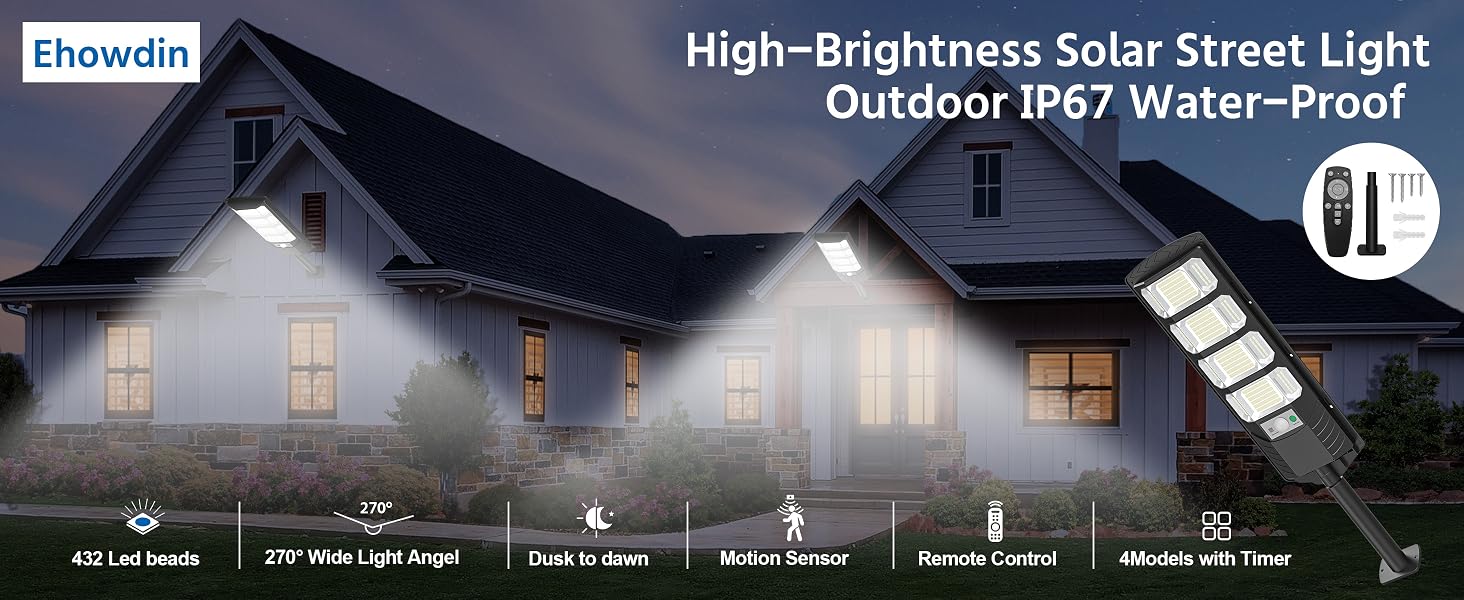 Solar street lights dark to dawn outdoor waterproof