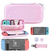 RHOTALL Glitter Pink Carrying Case for Nintendo Switch, Hard Portable Travel Case for Switch Acce...
