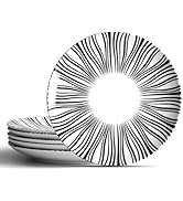 AYFDISHS 8" Black and White Striped Ceramic Plates Set of 6, Zebra Pattern Salad Plates Set, Mini...