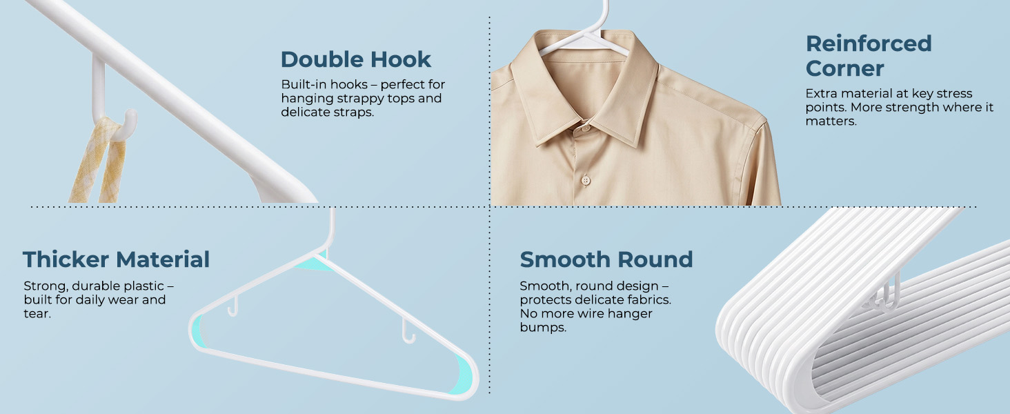 smooth finish white plastic hangers for closet