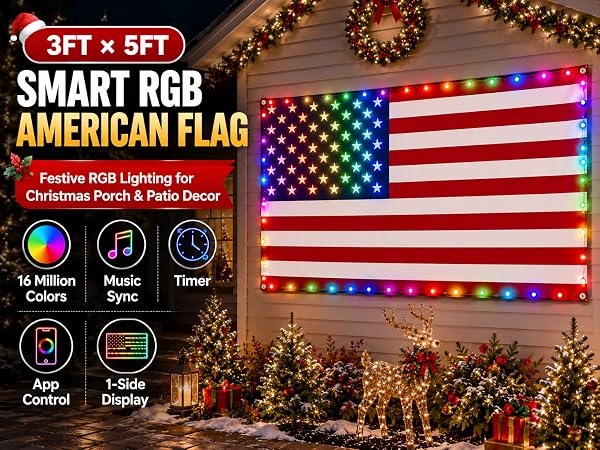 smart lighted American flag for Christamas decoration