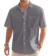 J.Ver Men's Cotton Linen Short Sleeve Shirts Casual Lightweight Button Down Shirt Beach Summer To...