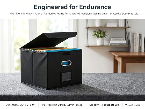 The outer layer of our filing box is crafted from high-quality polyester fabric and reinforced