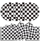 40Pcs Race Car Party Supplies Paper Plates and Napkins, 9 Inch Disposable Black White Checkered F...