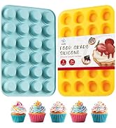 VRUIFA 2PCS Silicone Mini Muffin Pan, 24 Cups Nonstick Mini Cupcake Pan for Baking, BPA Free and ...