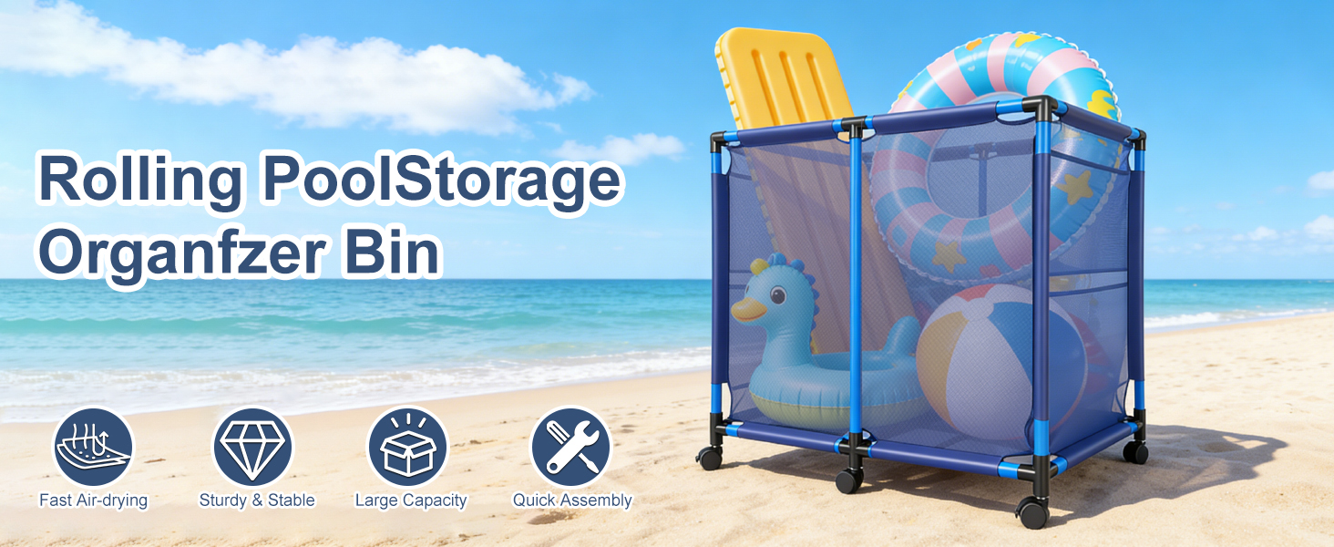 Rolling Pool Storage Organizer Bin
