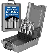 Sworker 10Pcs Carbide Burr Set 1/4 Shank w/Grey Box Max Head Dia 10mm Die Grinder Bits Rotary Too...