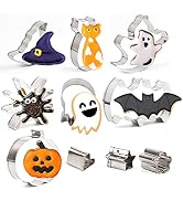 CCINEE 10 Pcs Halloween Cookie Cutter Set, Bat Pumpkin Cat Ghost Stainless Steel Biscuit Cutter C...