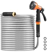VEVOR Garden Hose Metal 50FT – Heavy Duty Stainless Steel Water Hose, Flexible, No Kink & Tangle,...