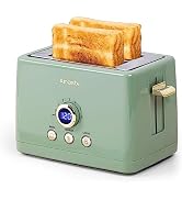2 Slice Toaster, Retro Bread Toaster with LED Digital Countdown Timer, Extra Wide Slots Toasters ...