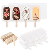 3 Set Popsicles Molds with Lids and 100 Pieces Wooden Popsicles Sticks, 4 Cavities Silicone Ice P...
