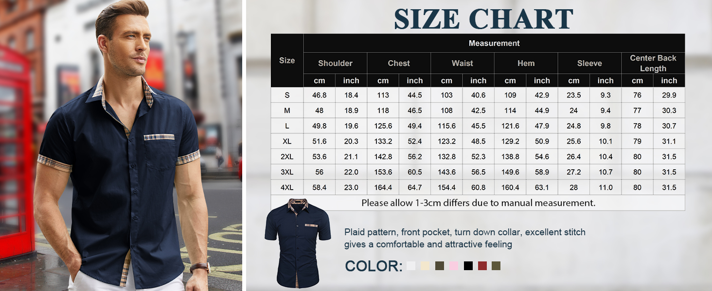 COOFANDY Men's Casual Short Sleeve Dress Shirt Plaid Collar Cotton Button Down Shirt