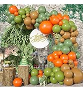 113 PCS Dinosaur Balloons Garland Arch Kit, Sage Green Orange Brown Balloons Arch Kit for Kids, D...
