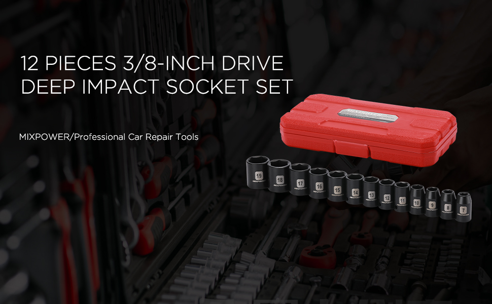 12 PIECES 3/8-INCH DRIVE DEEP IMPACT SOCKET SET