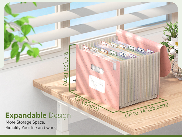 Accordion File Organizer, 12 Pockets Wheat Straw Expanding File Folders